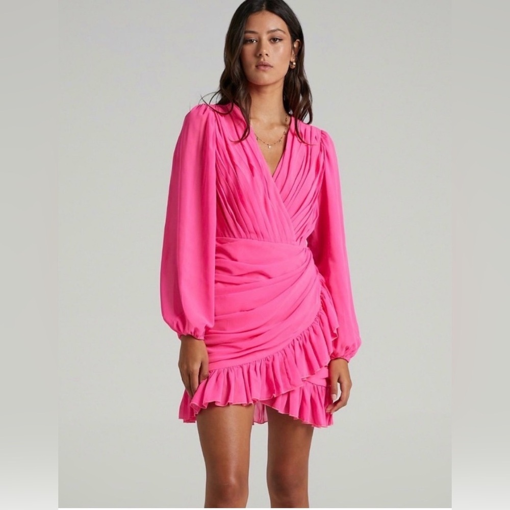 Showpo Vibrant Pink Long Sleeve Dress